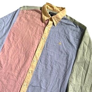 Vtg Brooks Brothers Oxford Button Down Shirt Men XL Colorblock Fun 100% Cotton